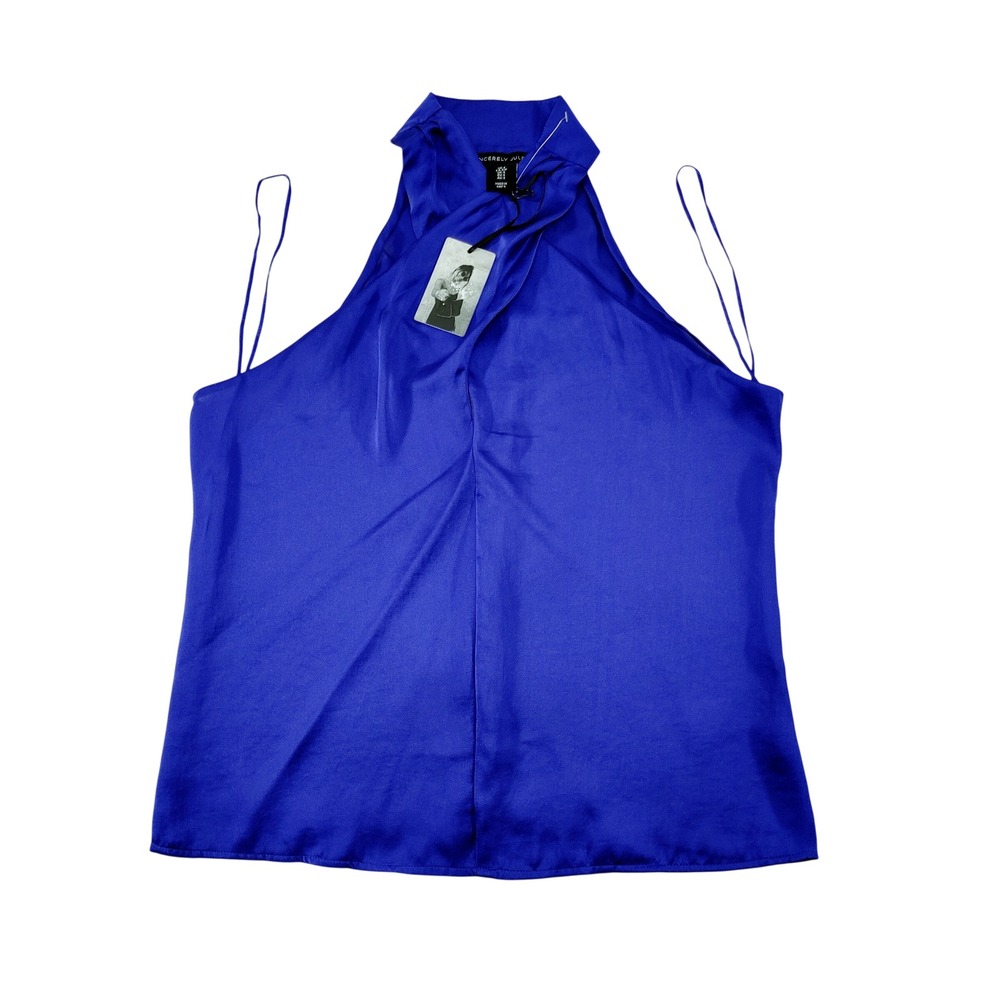 Sincerely Jules Royal Blue Satin Halter Neck Sleeveless Blouse Top‎ Size S